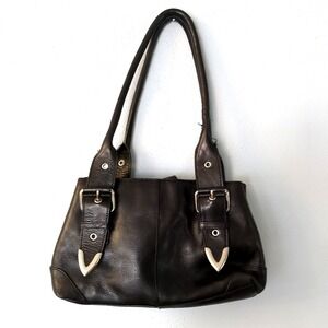 Wilsons Leather Womens Handbag Black L Purse Leather Clasp Double Handles